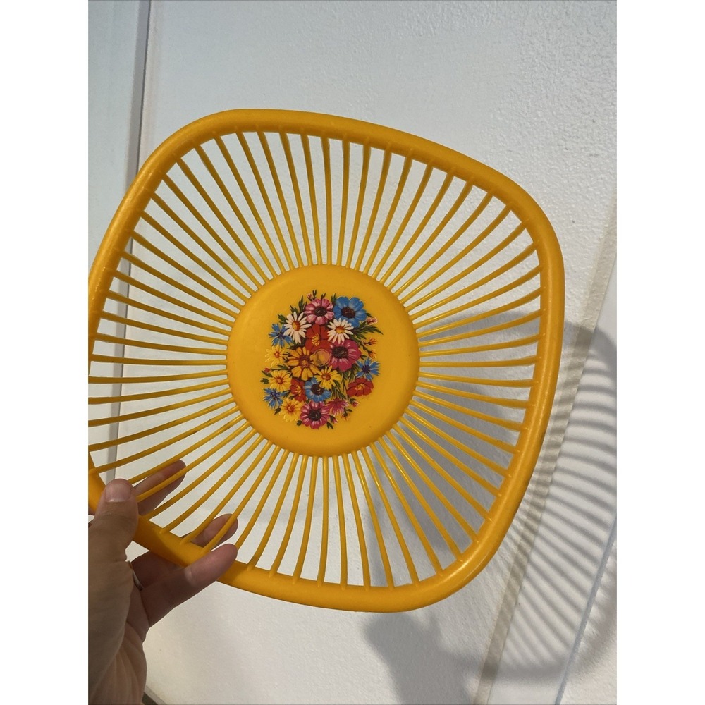 Retro Orange Bread Roll Plastic Basket Floral Per Alimenti Made In Italy Vtg